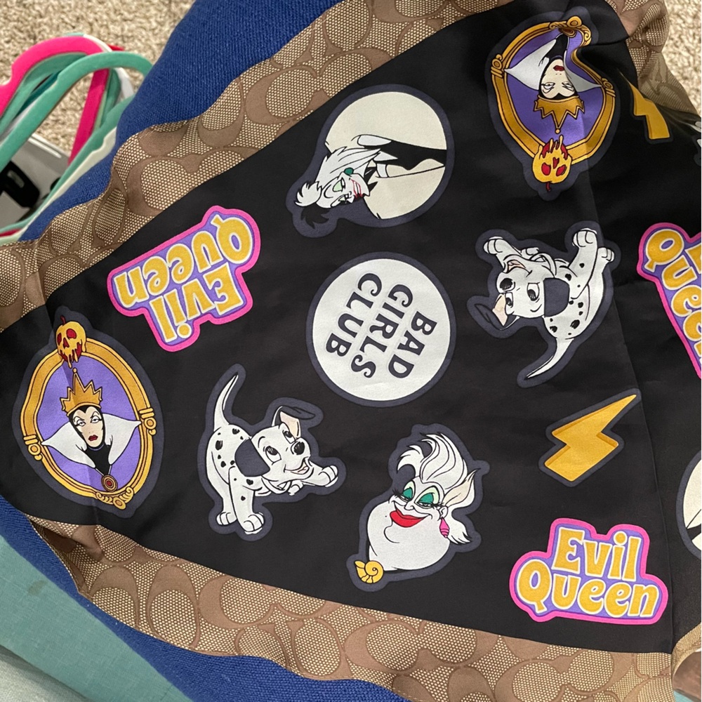 Coach x Disney Villains scarf, purse scarf, hair accessories
